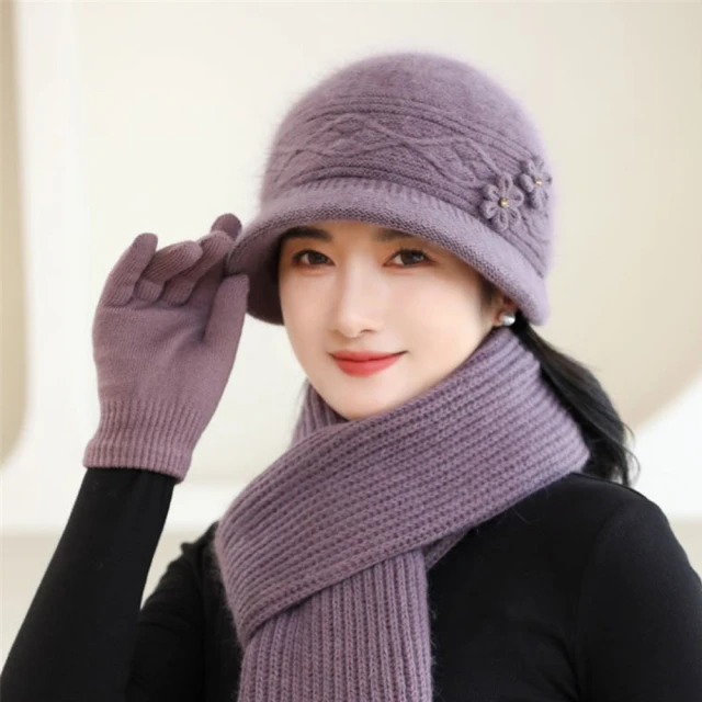 中年媽媽帽子女冬季加絨保暖毛線帽中老年人奶奶姥姥棉帽圍巾 歷史價格詳細信息