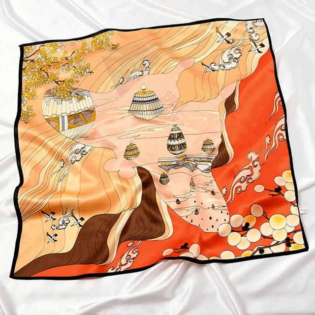 【AnnaSofia】100%桑蠶絲真絲絲巾領巾圍巾-方型 亮緞面(東洋幻空-橘紅系) 價格比較,價格查詢,歷史價格詳細信息