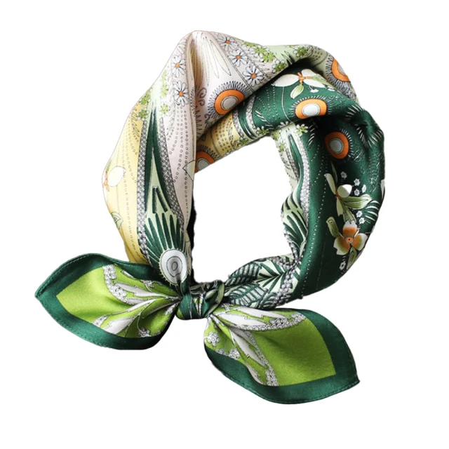 【I.Dear】100%蠶絲歐美圖騰頂級印花真絲領巾小方巾(動物園-米綠) 歷史價格詳細信息