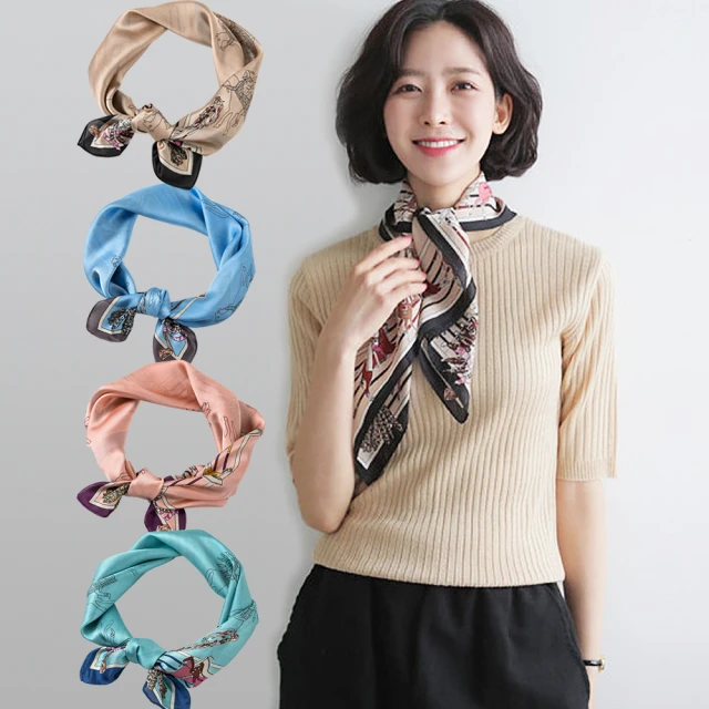 seoul show首爾秀 馬蹄圖案方領巾仿真蠶絲緞面頭巾雪紡絲巾 歷史價格詳細信息