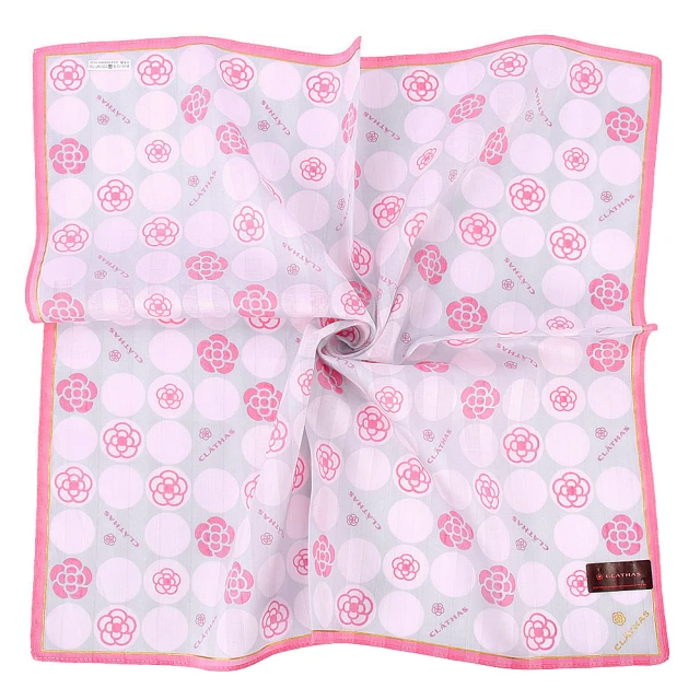 【CLATHAS】山茶花虛線格紋燙金LOGO純綿帕巾領巾(粉色/白色) 歷史價格詳細信息