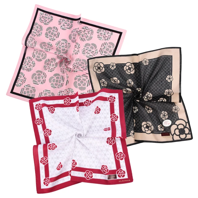 【CLATHAS】山茶花虛線格紋燙金LOGO純綿帕巾領巾(粉色/白色) 歷史價格詳細信息