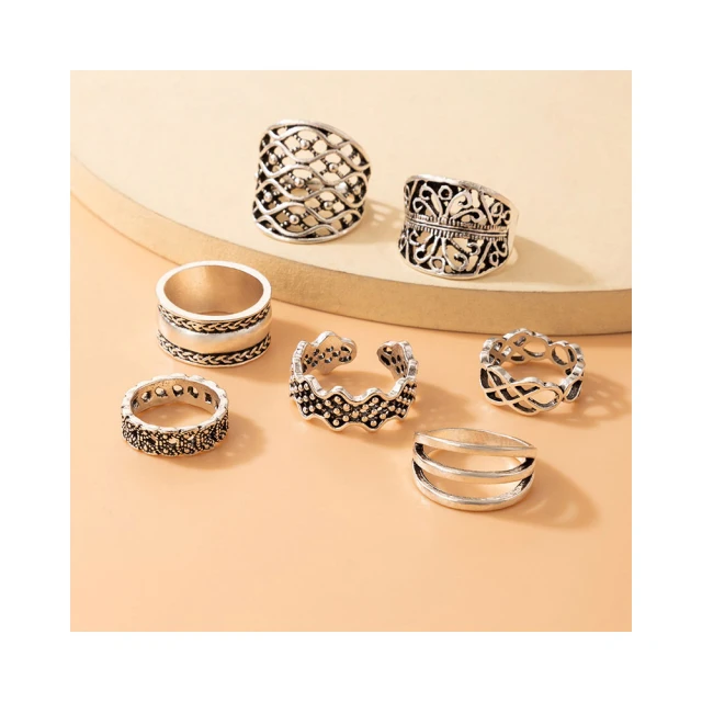 【I MISS U】復古民族風幾何不規則圖騰寶石造型9件戒指套組(不規則戒指 圖騰戒指 寶石戒指) 歷史價格詳細信息