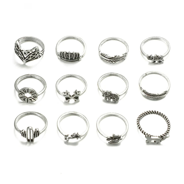 【I MISS U】復古民族風幾何不規則圖騰寶石造型9件戒指套組(不規則戒指 圖騰戒指 寶石戒指) 歷史價格詳細信息