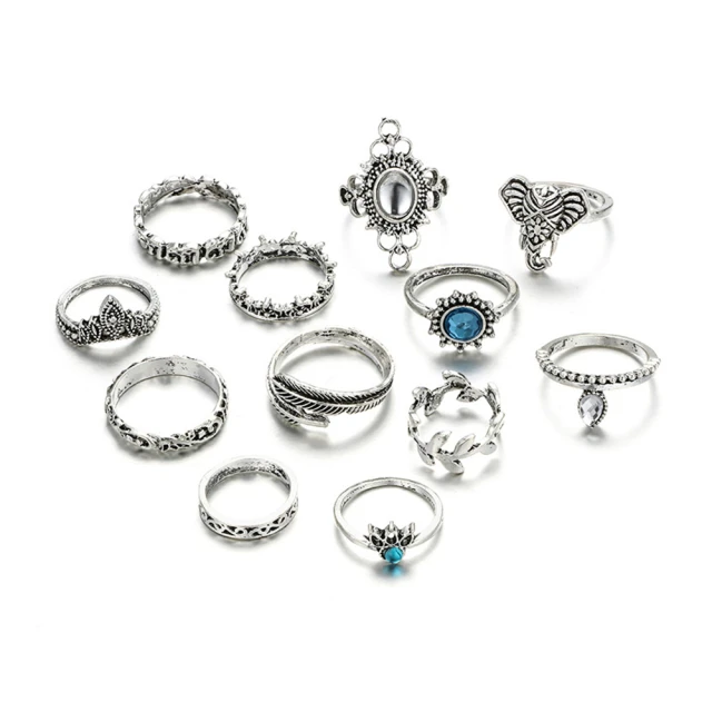 【I MISS U】復古民族風幾何不規則圖騰寶石造型9件戒指套組(不規則戒指 圖騰戒指 寶石戒指) 歷史價格詳細信息