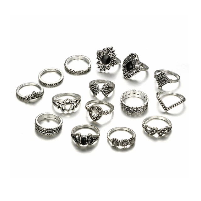 【I MISS U】復古民族風幾何不規則圖騰寶石造型9件戒指套組(不規則戒指 圖騰戒指 寶石戒指) 歷史價格詳細信息