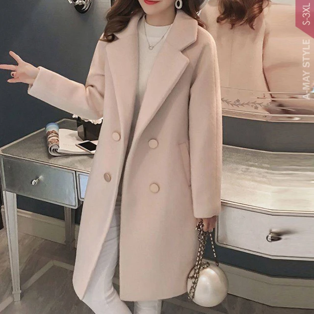 s-3xl 大碼女生外套 毛呢外套 毛呢大衣 黑色毛呢外套女秋冬季新款韓版寬松顯瘦中長款過膝妮子大衣 韓妞必備~梅梅服飾 歷史價格詳細信息