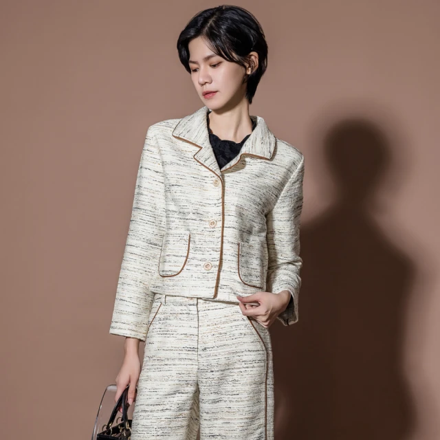 【MEDUSA 曼度莎】現貨-米白滾邊毛呢長寬褲（M-XL）｜女長袖西裝長褲 女上班穿搭(501-7120B) 歷史價格詳細信息