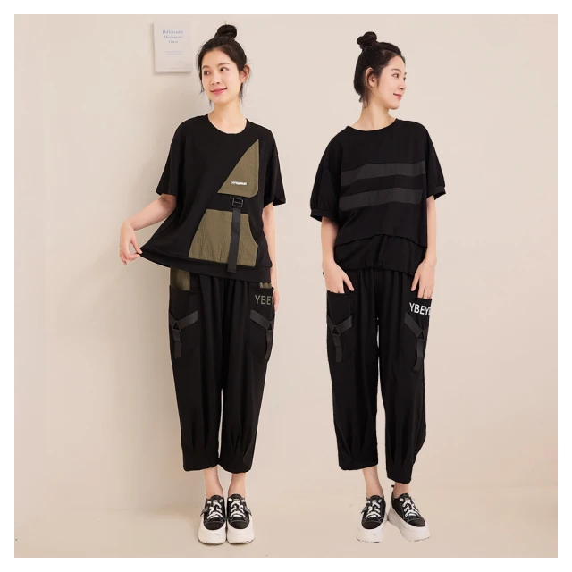 iNio 衣著美學 休閒褲 現貨 拼接風 鬆緊腰 休閒長褲 CCW2521 歷史價格詳細信息