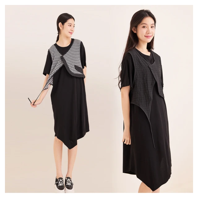 iNio衣著美學 短袖連衣裙 現貨 不對稱層次斜襬 撞色拼接 短袖長洋裝 CCW3013 歷史價格詳細信息