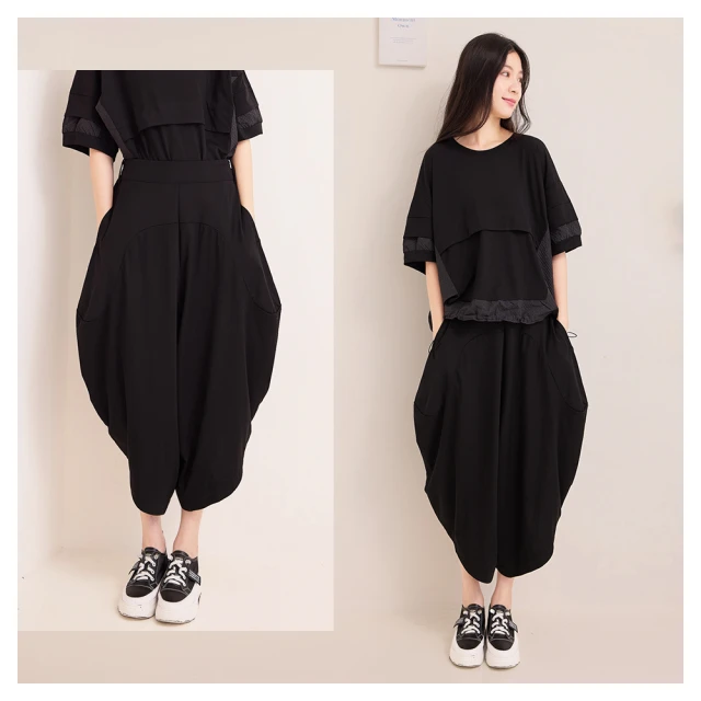 iNio 衣著美學 休閒褲 現貨 拼接風 鬆緊腰 休閒長褲 CCW2521 歷史價格詳細信息