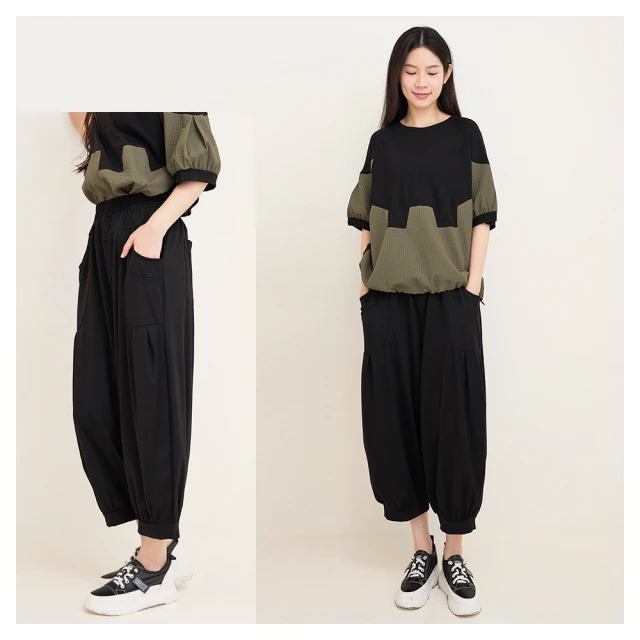 iNio 衣著美學 休閒褲 現貨 拼接風 鬆緊腰 休閒長褲 CCW2521 歷史價格詳細信息