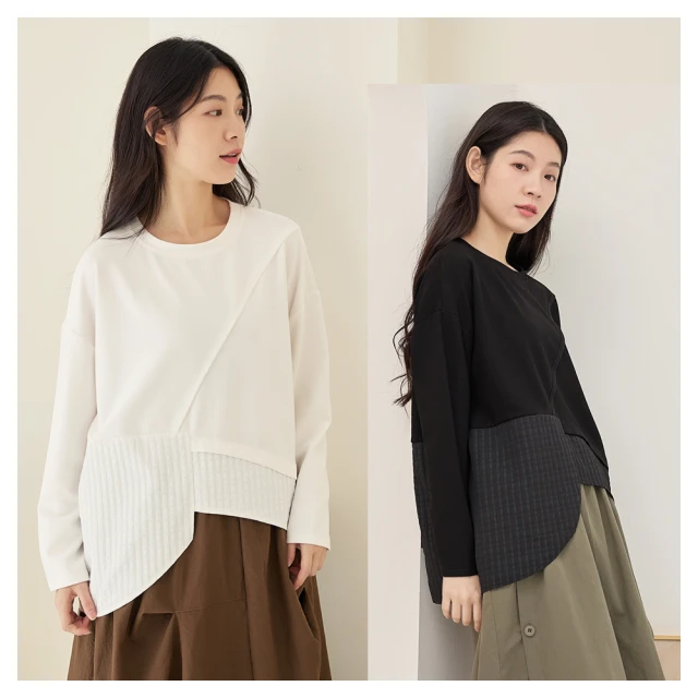 【iNio 衣著美學】長袖上衣 秋冬新品 現貨 材質拼接 不對稱下襬 圓領 長袖棉T(CDW1755) 歷史價格詳細信息