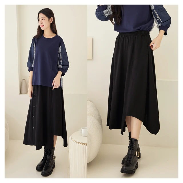 【iNio 衣著美學】長裙 夏新品 現貨 丹寧拼接風 鬆緊腰 A字裙(CDW2123) 歷史價格詳細信息