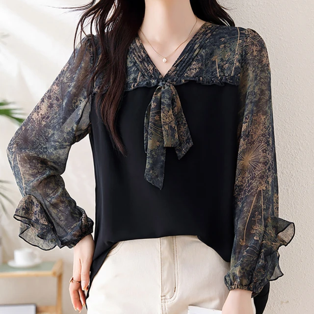 【麗質達人】8077黑色印花假二件上衣-LY(L-5XL) 歷史價格詳細信息