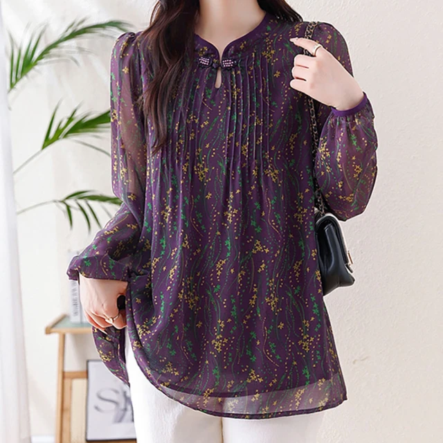 【麗質達人】8082紫色碎花長袖上衣-LY(L-5XL) 歷史價格詳細信息