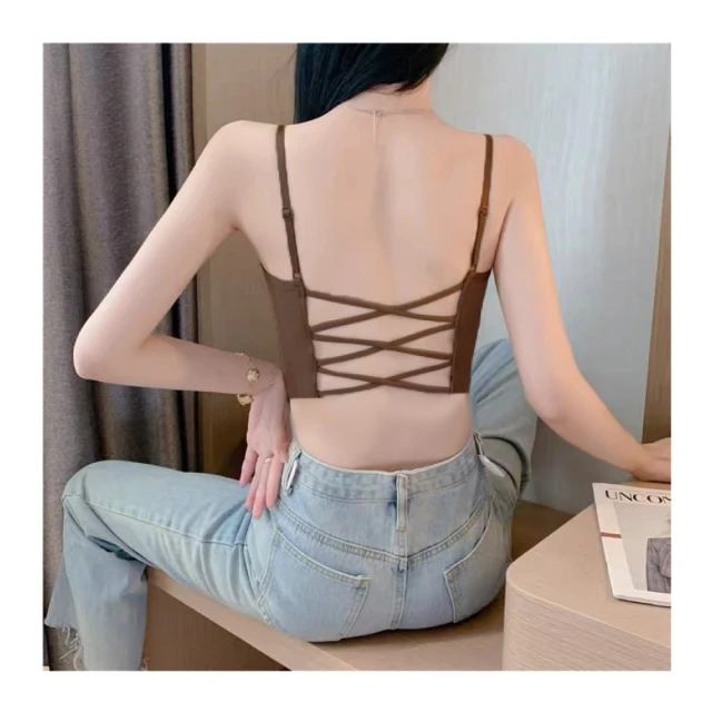 【illi】現貨 交叉美背造型細肩帶背心 無袖有胸墊背心上衣 歷史價格詳細信息