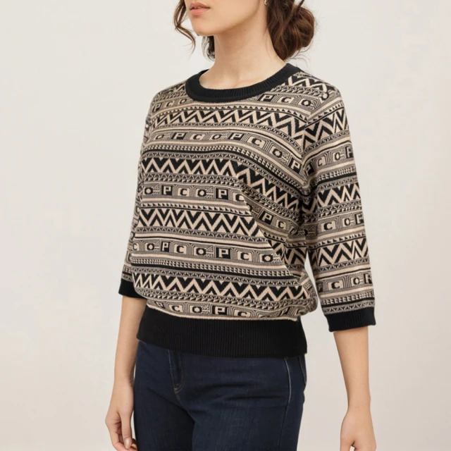 【MEDUSA 曼度莎】現貨-Icare 圖騰七分袖針織毛衣（F）｜女休閒上衣 女針織上衣(507-14301) 歷史價格詳細信息