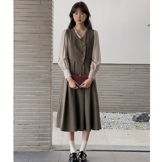 【UniStyle】假兩件長袖洋裝 法式復古優雅風 女 ZM297-327(棕) 歷史價格詳細信息