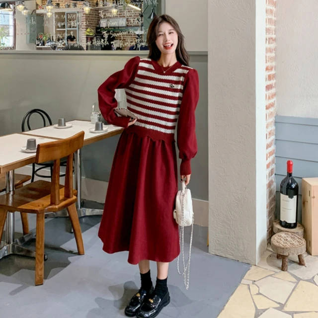 【UniStyle】假兩件長袖洋裝 法式復古優雅風 女 ZM297-327(棕) 歷史價格詳細信息