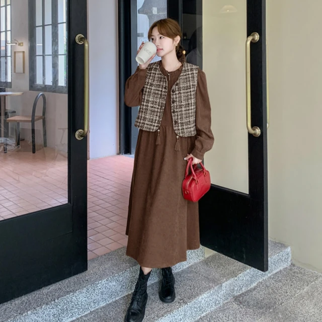 【UniStyle】2件式麂皮背心碎花長袖洋裝 韓系美拉德穿搭 女 ZM131-7026(咖) 歷史價格詳細信息