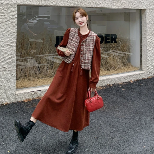 【UniStyle】2件式麂皮背心碎花長袖洋裝 韓系美拉德穿搭 女 ZM131-7026(咖) 歷史價格詳細信息