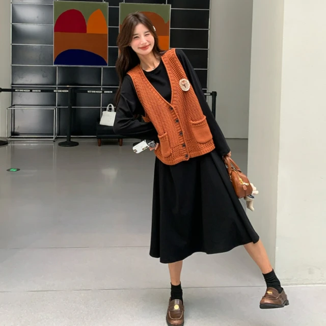 【UniStyle】假兩件長袖洋裝 法式復古優雅風 女 ZM297-327(棕) 歷史價格詳細信息