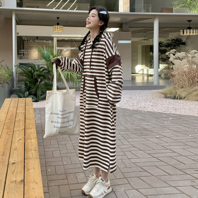 【UniStyle】連帽長袖洋裝 清新條紋學院風 女 ZM111-916(圖片色) 歷史價格詳細信息