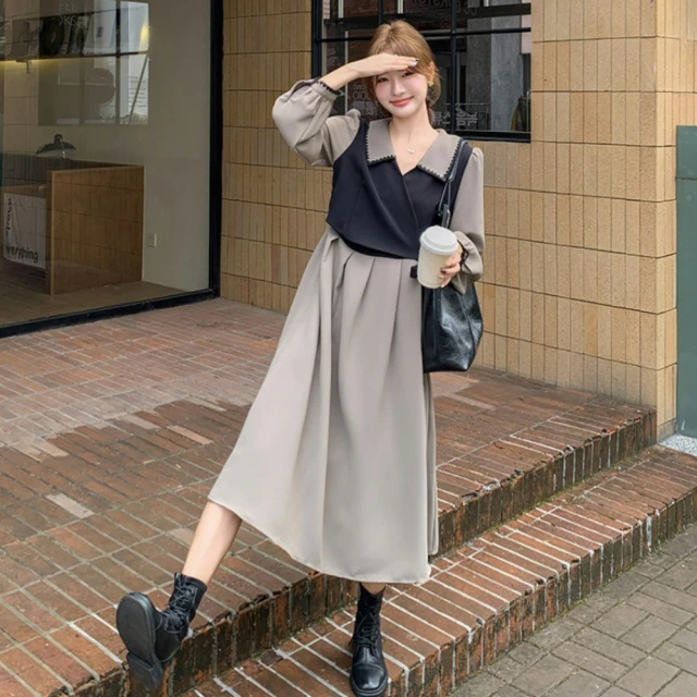 【UniStyle】假兩件長袖洋裝 法式復古優雅風 女 ZM297-327(棕) 歷史價格詳細信息