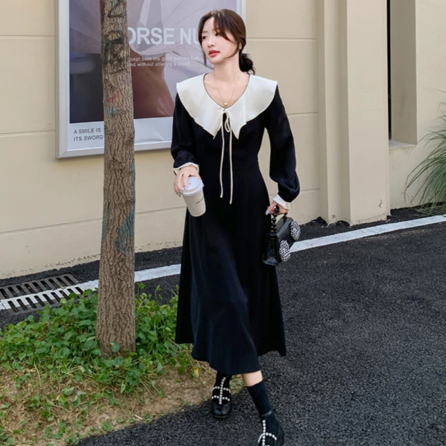 韓系娃娃領甜美軟糯毛衣洋裝 時尚針織衫中長款連身裙女 寬鬆慵懶風名媛針織裙內搭大尺碼女裝 歷史價格詳細信息