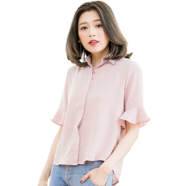 【lingling】荷葉領袖全開釦綁蝶結格紋上衣PA3921-共二色可選(女裝/上衣/長袖上衣/女上衣) 歷史價格詳細信息