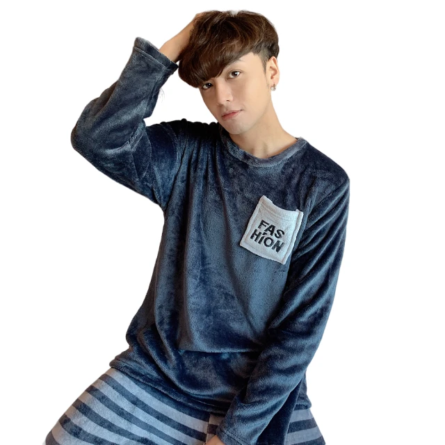 【I-meteor】大尺碼-男款素面織帶滾邊口袋襯衫式水貂絨長袖二件式睡衣組 家居男睡衣(PA4367-共2色) 歷史價格詳細信息