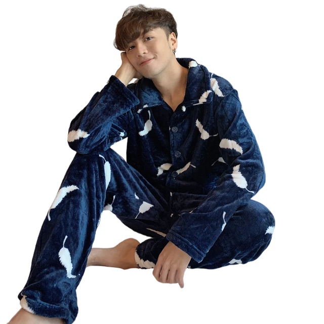 【I-meteor】大尺碼-男款素面織帶滾邊口袋襯衫式水貂絨長袖二件式睡衣組 家居男睡衣(PA4367-共2色) 歷史價格詳細信息