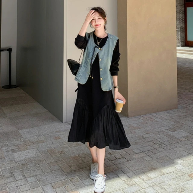 【UniStyle】2件式麂皮背心碎花長袖洋裝 韓系美拉德穿搭 女 ZM131-7026(咖) 歷史價格詳細信息