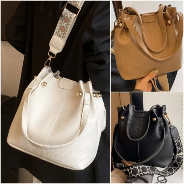 水桶包 寬背帶 復古簡約氣質皮革大容量水桶包子母包 百搭質感肩背包側背包 流行 精品 歷史價格詳細信息
