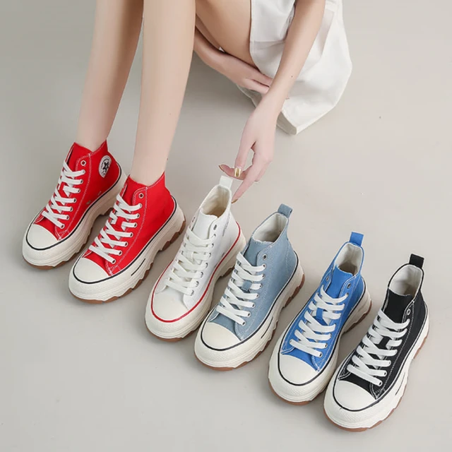 【白鳥麗子】帆布鞋 街頭丹寧刷破繫帶厚底休閒鞋 歷史價格詳細信息