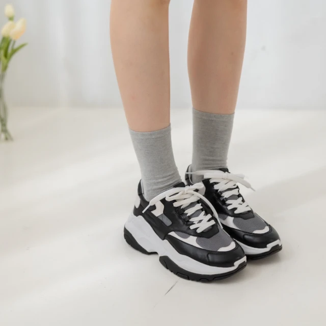 真皮黑白老爹鞋女春季新款厚底松糕運動休閑熊貓鞋2023增高鞋 歷史價格詳細信息