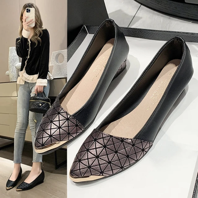 【白鳥麗子】尖頭鞋 MIT優雅水鑽拼接側簍空低跟包鞋 歷史價格詳細信息