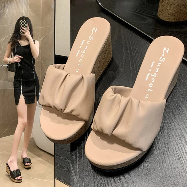 【白鳥麗子】MIT氣質立體抓摺一字帶低跟方頭拖鞋 歷史價格詳細信息