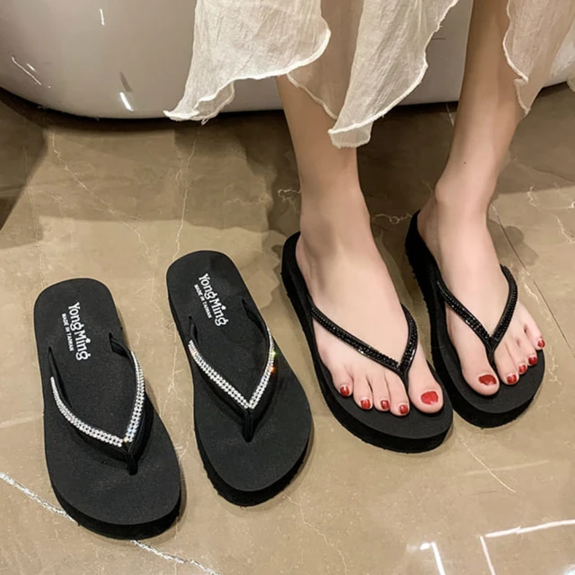 【白鳥麗子】5cm楔型鞋 MIT百搭水鑽夾腳拖鞋 歷史價格詳細信息