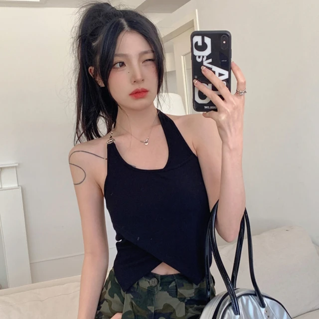 女掛脖背心繞頸背心露背背心半固定罩杯方巾下襬遮肉純欲辣妹bra top運動瑜珈背心式內衣EVF-惠誠優選 歷史價格詳細信息
