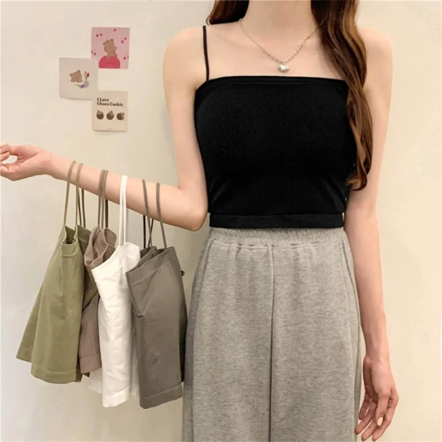 韓系平口涼感超親膚吊帶小可愛  固定式胸墊不跑杯【黑色】 歷史價格詳細信息