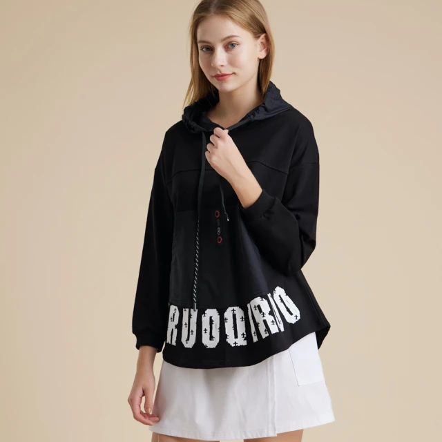 【Qiruo 奇若名品】秋冬專櫃黑色連帽上衣6007A黃彩繪設計(M-2XL) 歷史價格詳細信息