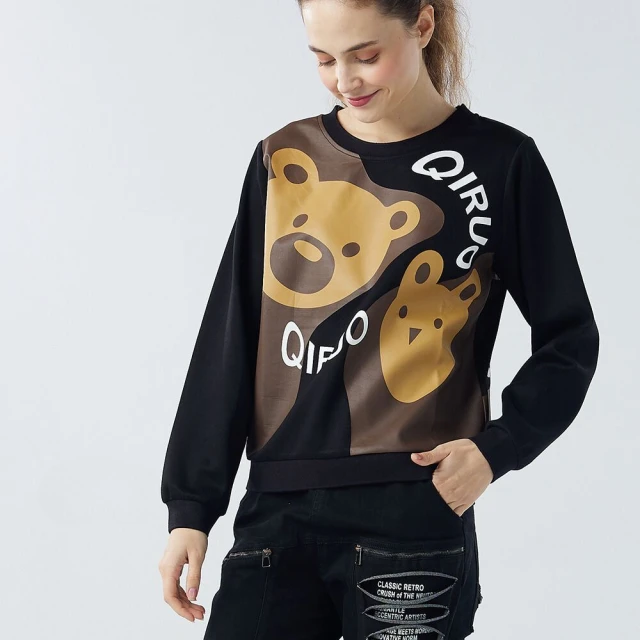 【Qiruo 奇若名品】秋冬專櫃黑色連帽上衣6007A黃彩繪設計(M-2XL) 歷史價格詳細信息