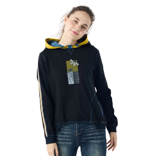 【Qiruo 奇若名品】秋冬專櫃黑色連帽上衣6007A黃彩繪設計(M-2XL) 價格比較,價格查詢,歷史價格詳細信息