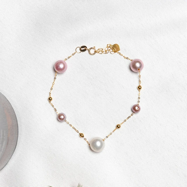 【浪漫珍愛繫情】日本進口淡紫色天然珍珠&玫瑰金手鍊【附保證書.禮盒.免運費】C015 歷史價格詳細信息