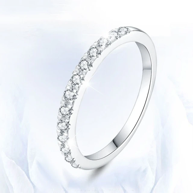 半圈碎鑽鑲鑽戒指 時尚S925純銀仿真鑽石戒指求婚訂婚結婚副戒 歷史價格詳細信息