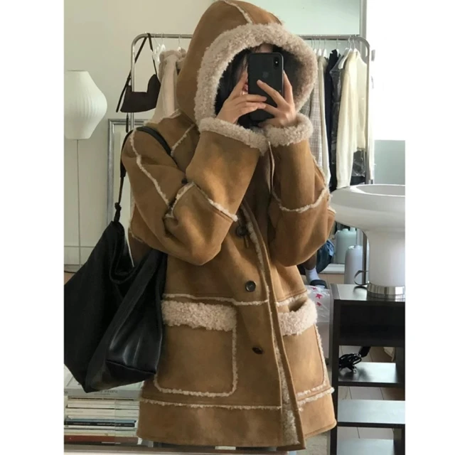 【巴黎精品】羊羔毛外套皮草大衣(可拆卸圍巾領女外套2色a1iu51) 歷史價格詳細信息