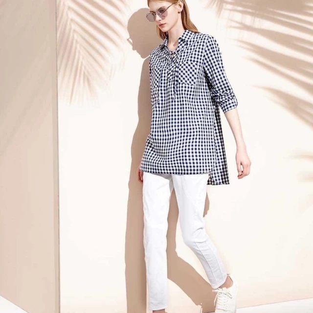 Hwa Cheny 領挺菱形印花繞頸內白色素面長袖襯衫 15&frac12;號 歷史價格詳細信息