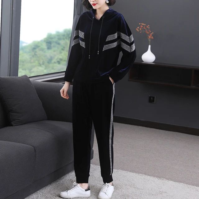 春秋女寬鬆運動休閒套裝時尚兩件套裝 休閒運動服飾(上衣加褲子)-May美舍 歷史價格詳細信息